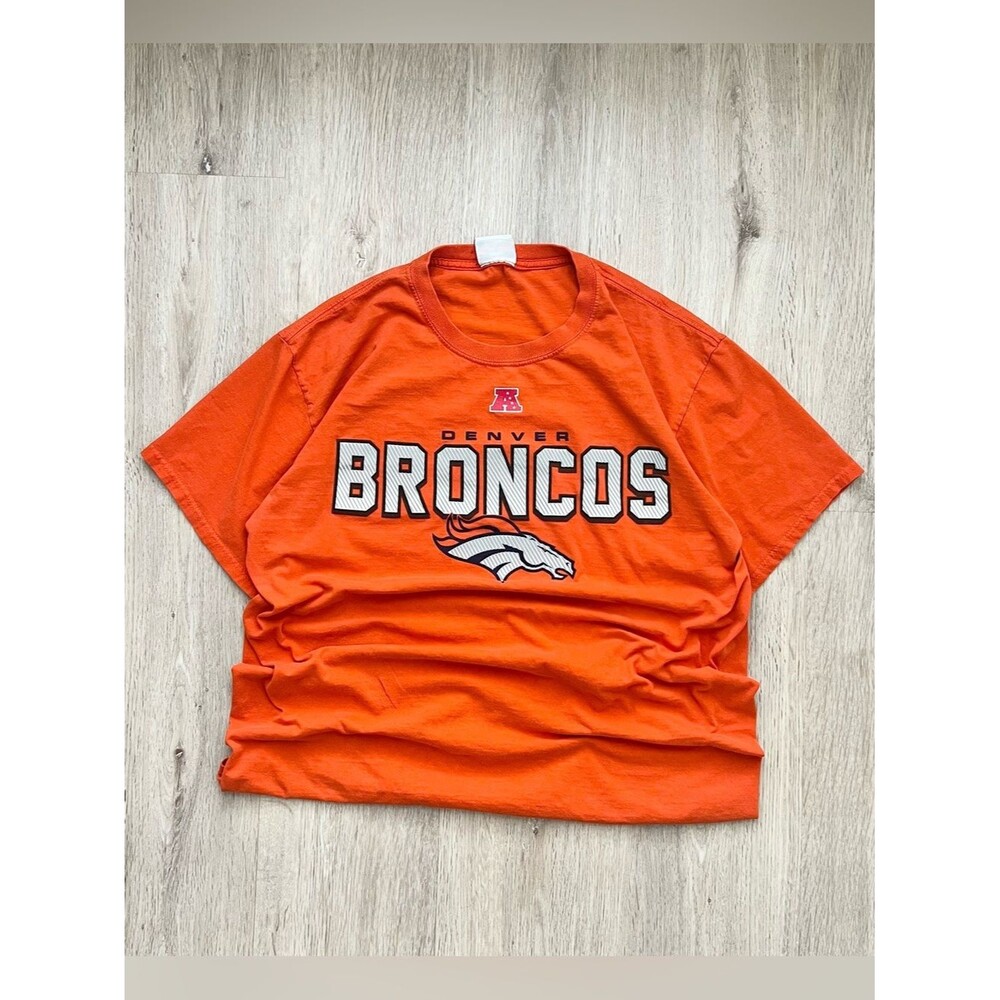 Y2K Denver Broncos Shirt Mens Large Orange NFL Football Tee Crew Neck